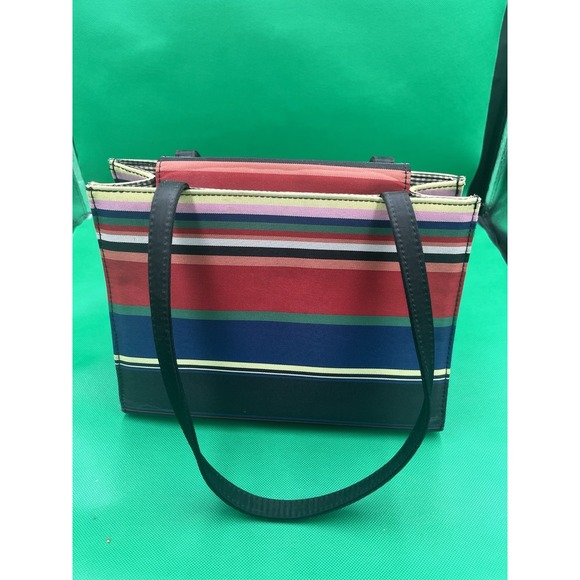 Vintage Kate Spade Iconic Canvas Rainbow Striped Bag Small Tote Purse - Picture 5 of 6